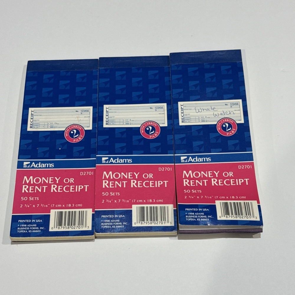 Adams Money Rent Receipt Book of 50 set of 3 Carbon DC2701 Vintage
